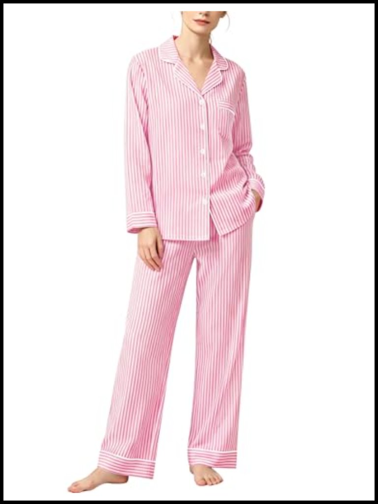 100% Cotton Long Sleeve Button Down Pajama Set For Women